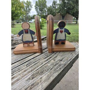 Vintage 80-90s Hand‎ Made All Wood Pine Country Home Craft Bookends Hearts Girls